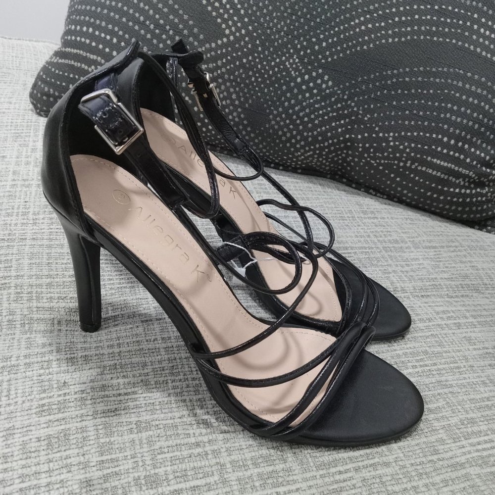 Allegra K Women's Open Toe Strap Stiletto - Black Size 8.5